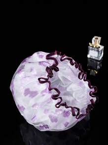 1 Pc Double-Layer Waterproof Shower Cap, Cartoon Printed Net & PVC/PE Material, Bathtime Bath Hat For Women