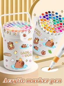 12/24/36/48colors Capybara Acrylic Marker Pen, Art DIY Graffiti Pens,Suitable For DIY Art Painting, Waterproof Quick Drying, Student Art, Animation, Painting And Sketching, Painting Supplies, Back To School,School Supplies,Free DIY Stickers(Two Pens With Different Printing Appearances Are Randomly Sent)