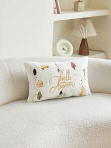 1 Copricuscino in tessuto pile di orso polare con ricamo di bicicletta, pedone e albero, adatto per soggiorno, camera da letto, festa, divano, auto e altri ambienti, per tutte le stagioni - Multicolore - Visualizzare 5