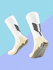 1 双男士防滑足球袜，加厚缓冲和抓地力运动袜，抓地力袜，适合健身房，秋季 - 白色 - 查看 6