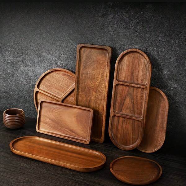 1 pièce Plateau en bois naturel, assiette pour usage domestique, pique-nique en plein air, plateau simple pour collations et gâteaux