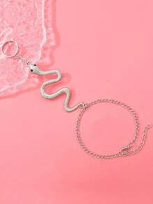 1 件时尚简约蛇形吊坠肚皮舞手链配饰铁材质链条戒指手链适合男女佩戴日常休闲度假装饰舞蹈服装搭配饰品礼物 - 舞蹈連指手鍊美女蛇 - 查看 6