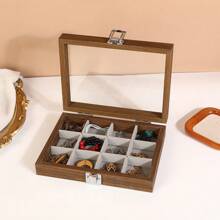 1 PC Jewelry Organizer Wooden Velvet Jewelry Tray Organizer Felt Jewelry Box Tray Holder With Clear Lid Storage Jewelry Tray Box For Necklace Stone Earring Bracelet Display Storage Organizer Box