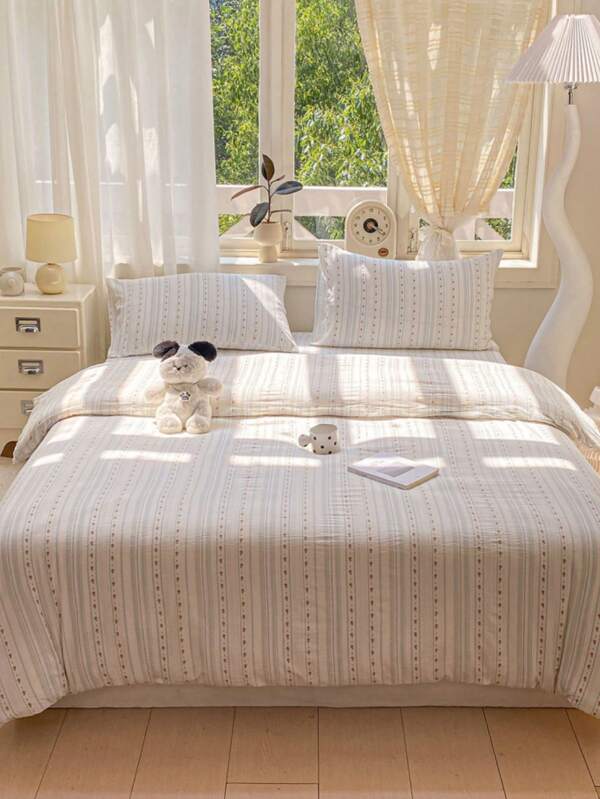 3pcs/Set Line Rose Print Duvet Cover Set (1*Duvet Cover + 2*Pillow Covers), 100% Polyester Fabric, Machine Washable