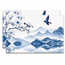 Set de 4 o 6 individuales, decoración del hogar, individual de lino estilo moderno de porcelana azul y blanca impresa, adecuado para mesas de comedor, decoración versátil de temporada en primavera, verano, otoño e invierno, individual de mesa lavable de estilo moderno, resistente al calor, resistente a las manchas, decoración de habitación, individual, posavasos, individual de mesa de cocina, decoración de fiesta, decoración del hogar, regalo ideal