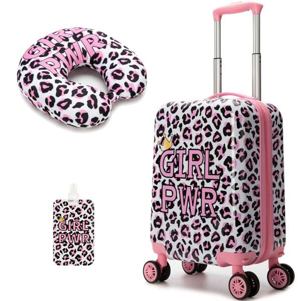 2 PCS Girls Luggage Set With Backpack Neck Pillow Tag Lunch Bag Wheels Kids Luggage Set Suitcase Set 16Inch Hardside Luggage With Spinner Wheels Girls Carry On Toddler Travel Rolling Suitcase Airline Approved Back To School