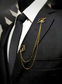 1pc Personalized Chain Letter Brooch, Men's Jewelry And Suit Customized Chain Brooch, Business Style, Groom Brooch, Groom Name Badge Wedding Gift, Engraved Christmas Gift, Stainless Steel Fashion Retro Minimalist