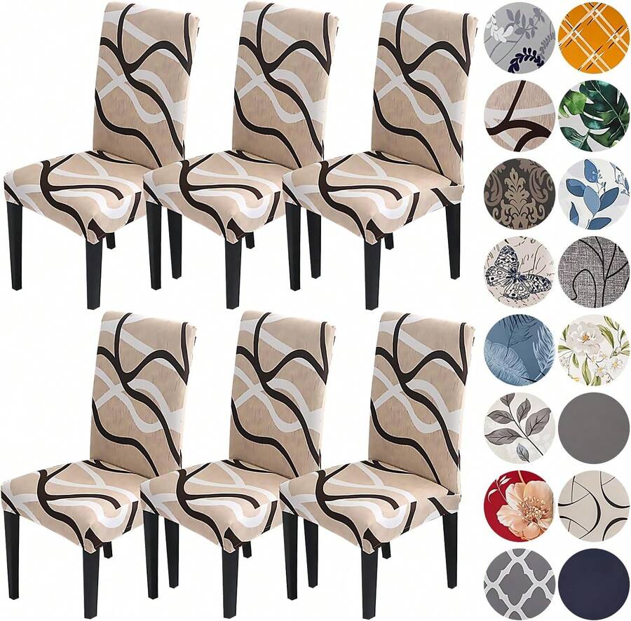 6 Pack Chair Covers For Dining Room,Soft Spandex Removable Washable Anti-Dust Seat Slipcover, Protector For Hotel,Office,Ceremony,Banquet Wedding Party(Beige, Set Of 6) - Khaki - View 1
