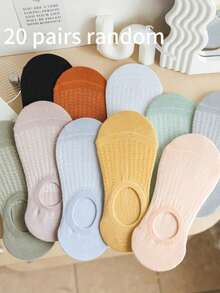 5 Pairs Women Summer Thin Invisible Socks White Silicone Non-Slip Mesh Breathable No-Show Socks - White - View 5