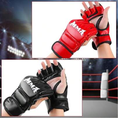 1 par de guantes de entrenamiento de boxeo MMA de media mano para adultos, aptos para kickboxing, Muay Thai, MMA y otros deportes. Disponible en blanco, rojo, negro