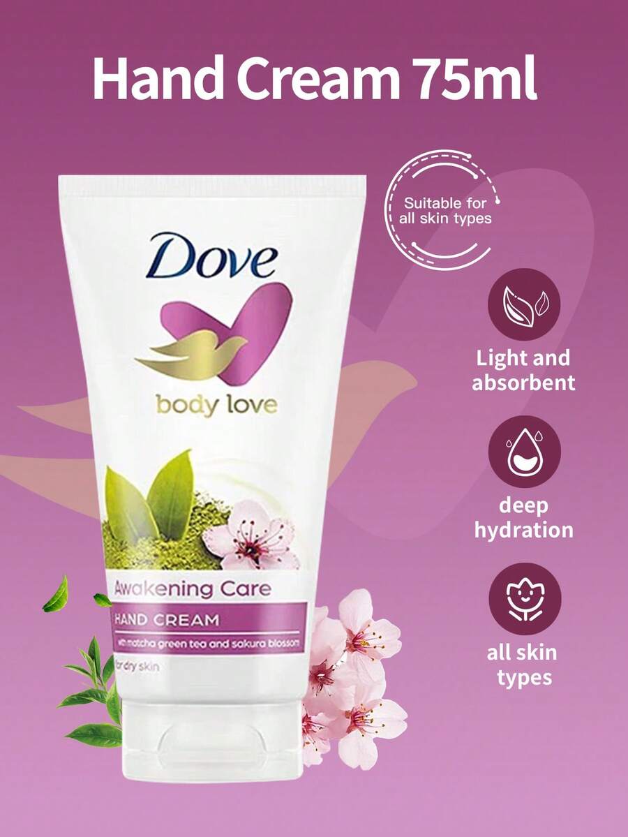 1pc 75ml Dove Green Tea & Cherry Blossom Hand Cream, Refreshing, Moisturizing, Long-Lasting Fragrance, Skin Brightening, Suitable For All Skin Types In Spring & Summer - Green Tea Sakura Fragrance - View 1
