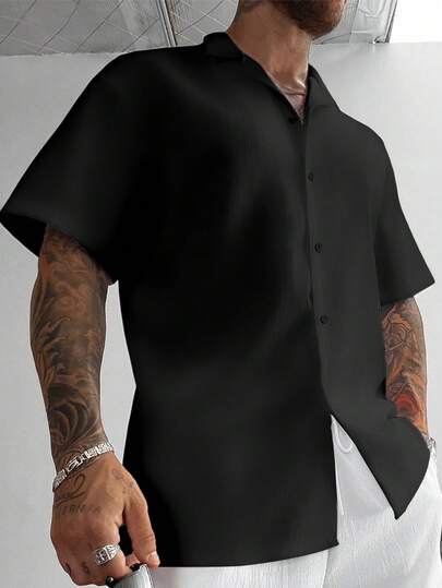 GloMan Old Money Style Men's Shirt Cuban Collar Linen Short Sleeve Shirt Loose Fit Casual Comfortable Beach Shirt For Men Summer Vacation Father's Day Gift,White Dress Shirts