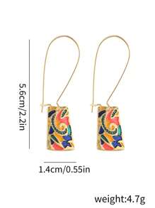 Cercei cu pandantiv retro colorat cu email, cercei lungi în stil boem pictat, cadou de accesorii zilnice pentru femei
