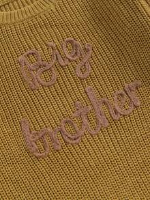 Toddler Baby Girl Boy Long Sleeve Knit Sweater Brothers Letter Embroidery Round Neck Pullover Fall Winter Tops - Màu vàng - Xem 6