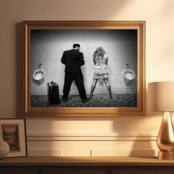1pc/Set Vintage Black And White Bathroom Decor Wall Arts Funny Movie Toilet Posters Prints Film Scenes Paintings Humor Amusing Gift,Without Frame