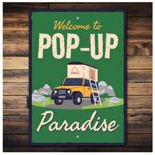1 Pcs Welcome To Pop-Up Paradise Sign, Pop-Up Camper Decor, Pop-Up Paradise Metal Signs, Camping Cabin Decorations Metal Sign With 4 Pre-Drilled Holes, Vintage 8x12 Inch Wall Print Campers Theme Camping Lake House Decor For Bathroom, Kitchen, House, Door, Fade Resistant, Waterproof, Gifts For Dad, Husband, Grandpa, Business Club Decorations, Housewarming Gifts For Men Women - 黑色 - 查看 6