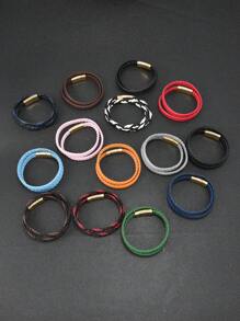 Pulseira de couro trançado multicamadas, acessório minimalista e personalizado com fecho magnético para casais, adequada para uso diário e presente