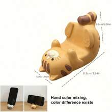 1 件可爱猫咪桌面手机支架，树脂工艺品躺猫智能手机支架，解放您的双手 - 彩色 - 查看 6