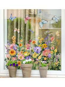 1pc Window Stickers Colorful Plants Flowers Butterfly Stickers Waterproof Dustproof PVC Stickers Material Removable Wear-Resistant Self-Adhesive Easy-To-Tear Stickers Suitable For Window Decoration Glass Stickers Window Stickers Home Decor Wall Stickers Home Decor Make Your Life Brand New Holiday Decoration Stickers Birthday Graduation Gifts Room Decor Wall Decor