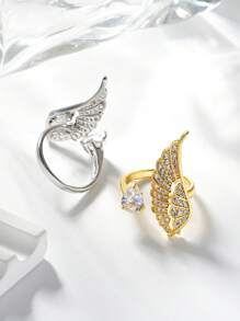 1 Piece Ladies Delicate And Elegant Angel Wings Women's Ring,Teardrop Zirconia With Luxury Rhinestones,Geometric Feather Design Opening Adjustable Ring,Summer Fashion Accessories,Jewelry Gifts For Daily,Vacation,Wedding,Party,Gift,Birthday,Valentine's Day Gift,Mom,Lover.