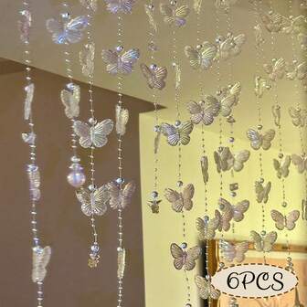 6 st/set handgjorda akrylfärgade fjärilshängande dörrgardiner med pärlor för heminredning och rumsdekoration, färdiga (1 m)