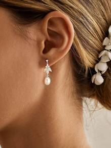 Pearl Earrings For Women Delicate Women's Gold Earrings 14K Gold/Silver Plated Cubic Zirconia Dangle Earrings Clip Pendant Pearls Simple Everyday Jewelry Gifts