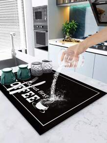 1pc Home Decor, Coffee Cup Printed Drain Mat, New Absorbent Kitchen Counter Drying Pad, Kitchen Dish Drying Mat - Dish Pad, Soft Diatomite Non-Slip Quick Dry Mat, Suitable For Kitchen Counter, Coffee Maker, Espresso Machine, Etc.