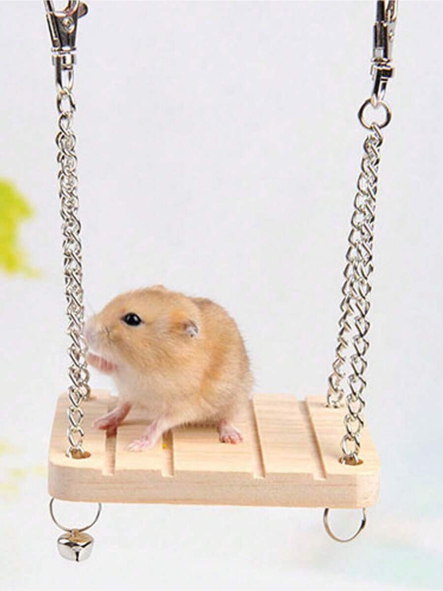 1pc/2pcs Wooden Hanging Swing Hammock Bed, Non-Slip Seesaw Bell Platform Bridge, Suitable For Small Pets, Suitable For All Seasons - Apricot - View 1