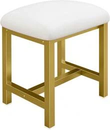 Small Vanity Stool, Cute Vanity Stools With Cushion, White Gold Makeup Vanity Chair For Small Spaces, Living Room, Bedroom, Bathroom, Entryway, Ottoman Foot Rest For Couch Sillas Modern - Gold - View 1