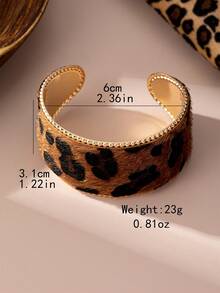 1pc Fashionable Leopard Print Round Metal Bangle Bracelet, Suitable For Women Daily Wear - Leopard - View 8