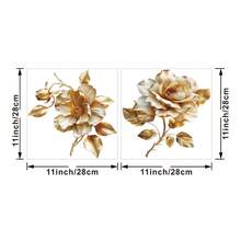 [自然之美] 2 件闪亮金花浴室装饰马桶贴纸，自粘 PVC 防水易移除，适用于陶瓷表面 | 一次性 | 浴室美学