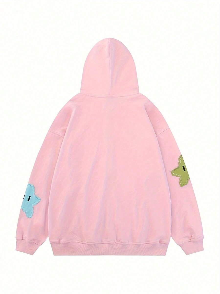 Y2K Womens Star Embroidered Hoodie - Sporty Zip-Up Sweatshirt With Oversized Comfort & Chic Patchwork - Cozy Streetwear Jacket For A Casual Fashion Look - 粉色 - 查看 1