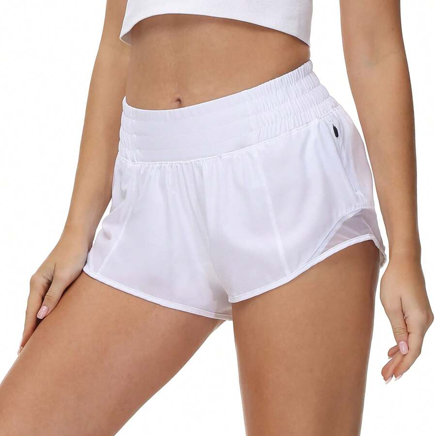 Women's Mid-Rise 2.5" Running Shorts – Quick-Dry, Lightweight Gym Shorts With Liner & Zipper Pockets For Sports & Workouts - 白色 - 查看 1