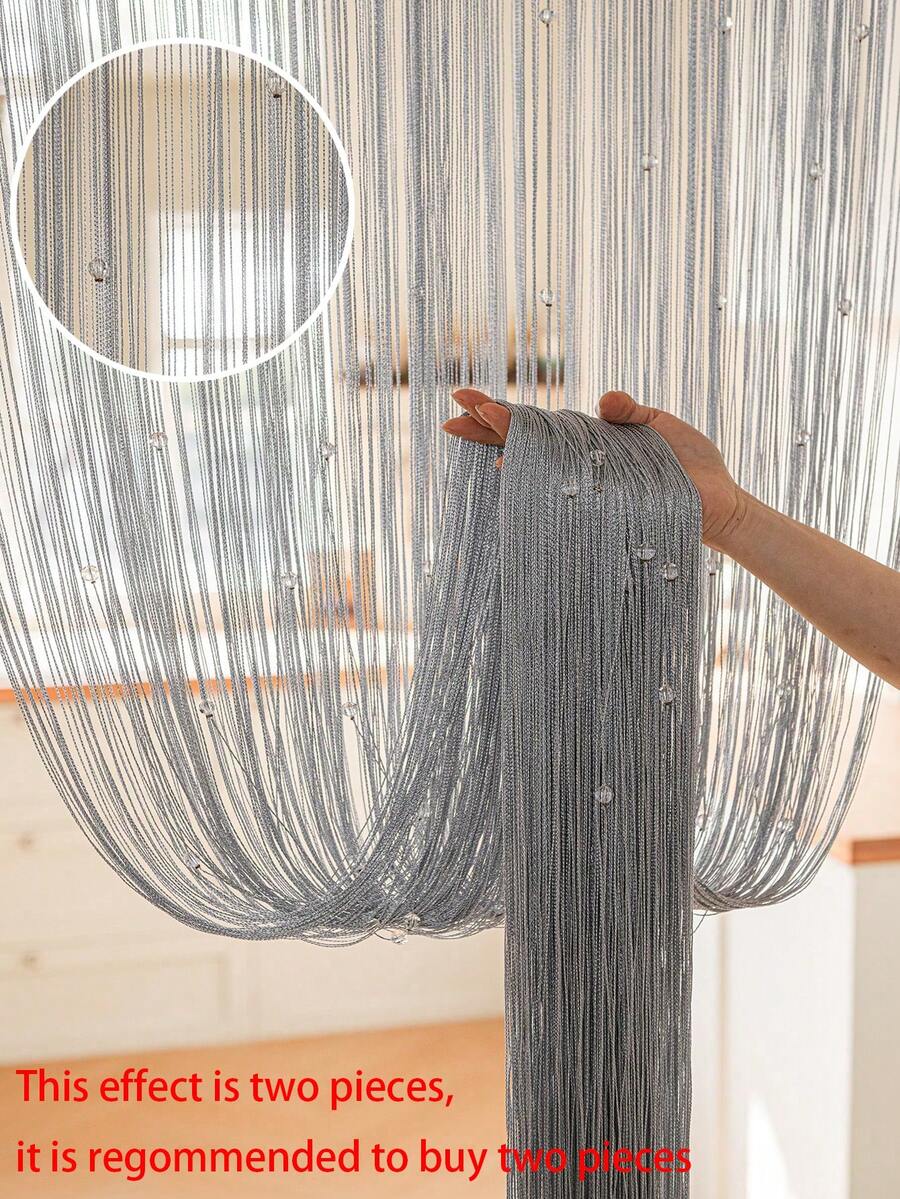 1pc Shiny Gray Tassel Beaded Curtain Door Decor Accessory - Grey - View 1