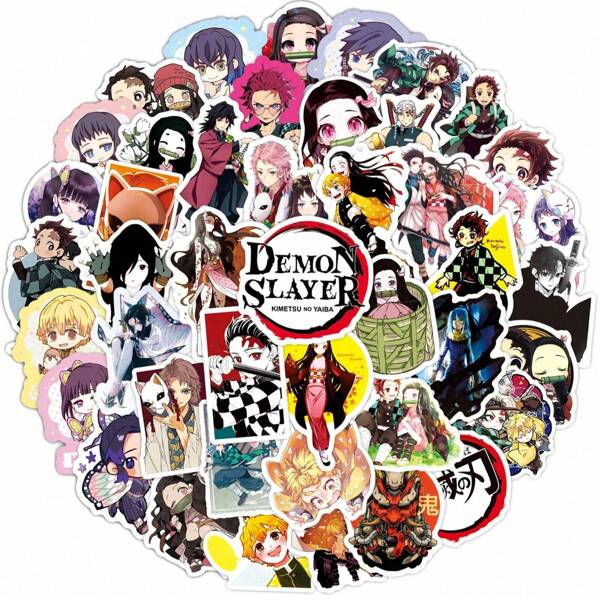 bandai 50Pcs Cartoon Demon Slayer Anime Stickers Waterproof Phone Case Cute Sticker Pack Laptop Skin Kawaii Packaging Art Supplies