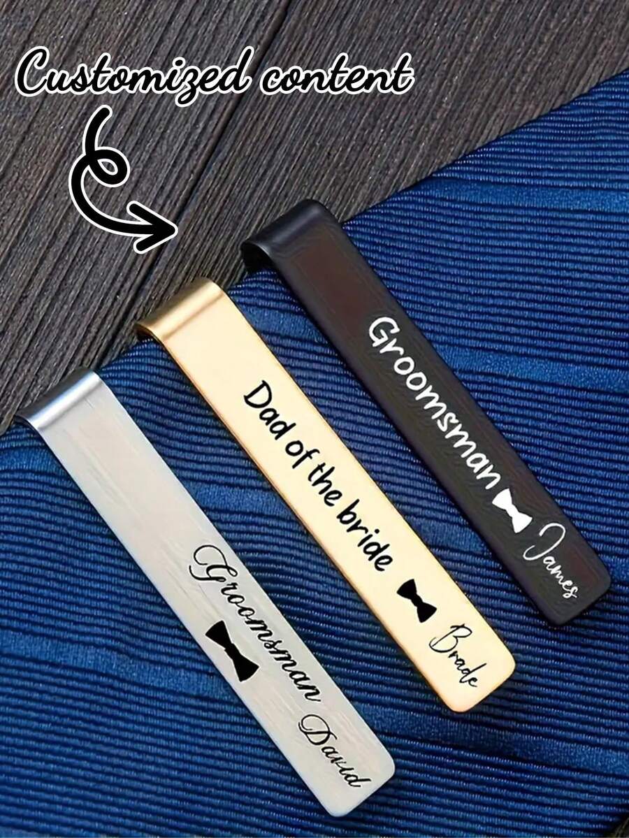 Customized 1pc Men's Tie Clip, Simple Style, Groomsman Proposal Gift Tie Clip, Suitable For Men, Special Occasions, Wedding Gifts - Multicolor - View 1