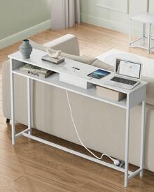 VASAGLE Konsolentisch mit Steckdosen, Beistelltisch mit 2 Fächern, schmal, 25 x 120 x 81 cm, platzsparend, für Eingangsbereich, Wohnzimmer - EU C-Typ Stecker (220-240V) - Übersicht 9