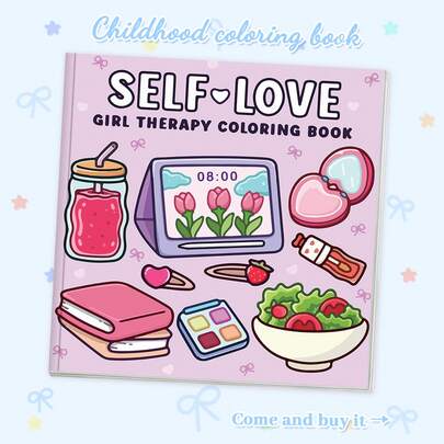 【24页畅销】自我关爱疗愈涂色书，适合初学者描摹，舒缓压力涂鸦，简约大尺寸放松图案，可爱卡通人物助你缓解压力，厚实不透明，适合作为文具、学习用品，是送给女孩、婚礼、母亲节的完美礼物