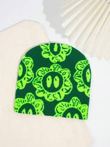 1pc Fashionable & Versatile Floral Knit Beanie Hat, Unisex Y2K Style Fall Outfit - Multicolor - View 15