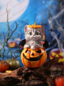 1 pièce Figurine de chat d'Halloween mignonne, statue de chaton de citrouille en résine Calico, décoration d'intérieur de style bohème, décoration de chambre, décoration intérieure, ambiance décorative pour les fêtes, Halloween, décoration de maison