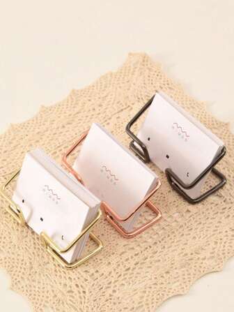 1 pieza Soporte de tarjetas de metal, organizador de tarjetas de visita de escritorio, diseño flotante para ahorrar espacio en el escritorio, suministros para el hogar y la oficina (sin tarjetas incluidas), soporte de tarjetas de visita de metal de alta gama, expositor de escritorio minimalista moderno, accesorio de oficina unisex, color aleatorio