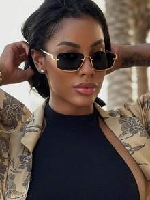 男女通用无框金属时尚眼镜，经典复古风格时尚眼镜，适合夏季派对、休闲街头摄影和节日礼物矩形色调 - 彩色 - 查看 8