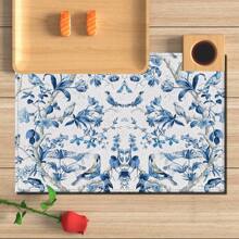 Set de 4 o 6 individuales, decoración del hogar, individual de lino estilo moderno de porcelana azul y blanca impresa, adecuado para mesas de comedor, decoración versátil de temporada en primavera, verano, otoño e invierno, individual de mesa lavable de estilo moderno, resistente al calor, resistente a las manchas, decoración de habitación, individual, posavasos, individual de mesa de cocina, decoración de fiesta, decoración del hogar, regalo ideal