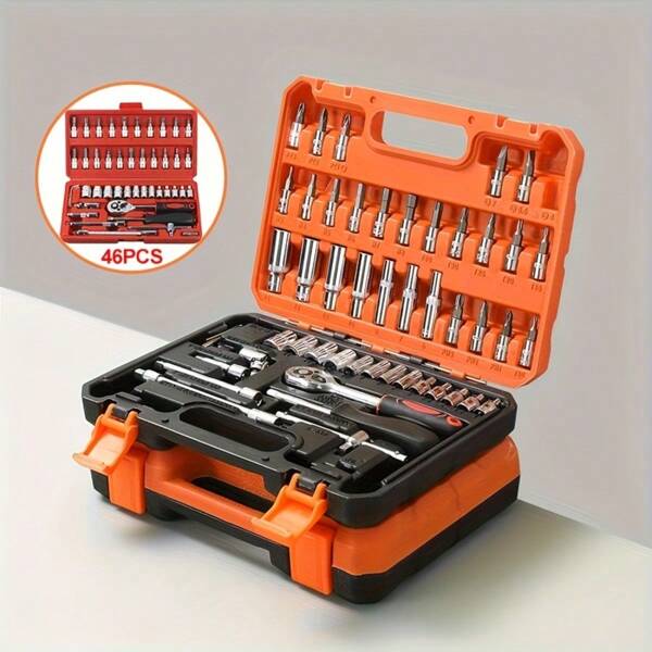 HABO 46pcs Tool Set With Ratchet Wrench, Socket Wrenches, Tool Box, Suitable For Auto Repair, Alfa Romeo Brand