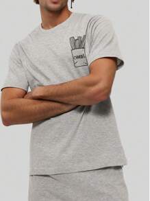 2pcs Men's Summer Casual Lounge Set - Crew Neck Cartoon Print Short Sleeve Top And Shorts, Simple Sleepwear Suit