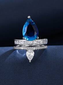 1pc High-End Creative Cubic Zirconia Teardrop Design Women Ring