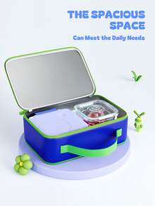 保温午餐盒 - 1 个大容量保温袋，卡通图案设计，可重复使用便当盒，保持食物温暖新鲜，非常适合返校、幼儿园、野餐和旅行 - 藍色 - 查看 2