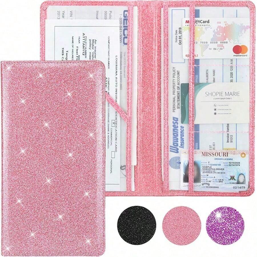 Car Registration And Insurance Card Holder, Vehicle License Document Glove Box Compartment Organizer, Interior Car Accessories For Women Men Teens,Waterproof Car Document Holder For Cards, Driver License - 彩色 - 查看 1