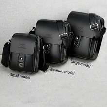 男士商务休闲单肩斜挎包PU大容量便携商务旅行小方包多款斜跨背包高端休闲挂包，男士专业亮面皮革斜挎包，适合商务旅行 - 彩色 - 查看 6