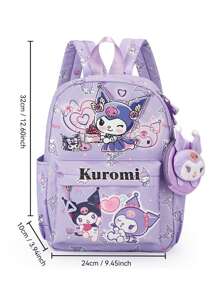Sanrio Kuromi Anime Rucksack mit Lunch-Tasche, Nylon Laptop-Rucksack für Jungen und Mädchen, Mehrere Fächer, externer Geräteport, wasserdichtes Design, verstellbare Schultergurte, ideal für Schule, täglichen Gebrauch und Reisen, süßer Cartoon-Muster, thematische Lunch-Tasche, Reißverschluss-Verschluss, Schul-Rucksack